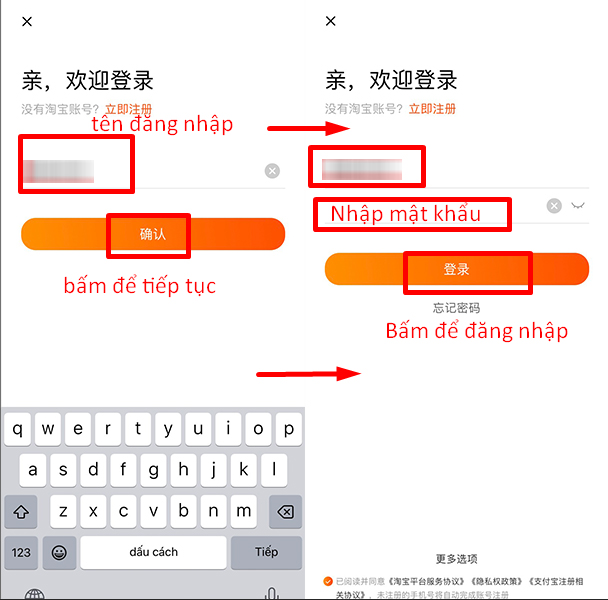 Nhập tài khoản và mật khẩu để mua hàng