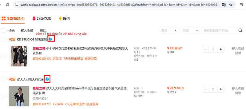 Tích chọn sản phẩm và bấm vào biểu tượng hình giọt nước