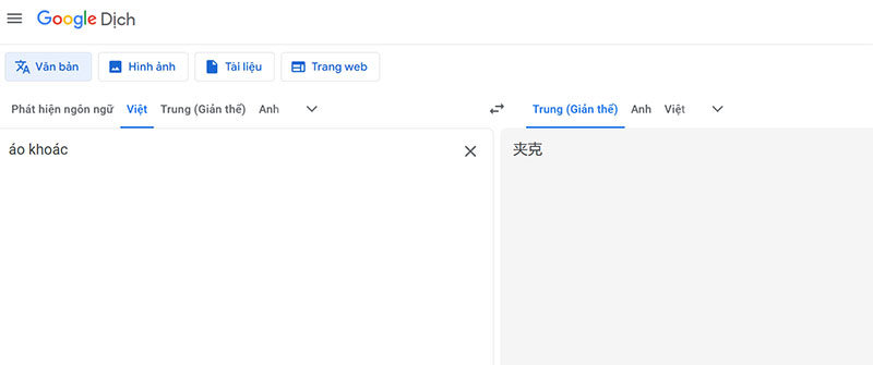 Sử dụng Google dịch để dịch từ khóa sản phẩm sang tiếng Trung