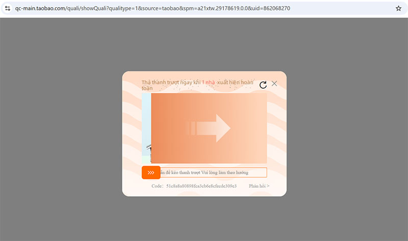 Kéo giữ chuột sang phải để xác thực danh tính