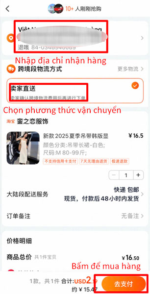 Điền thông tin nhận hàng và bấm vào đặt hàng