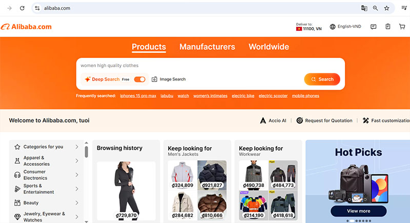 Nhập sỉ hàng Trung Quốc trên Alibaba