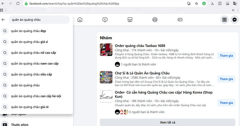 Tìm quần áo hot trend Taobao trên facebook