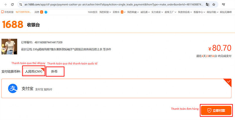 Chọn phương thức thanh toán và thanh toán đơn hàng