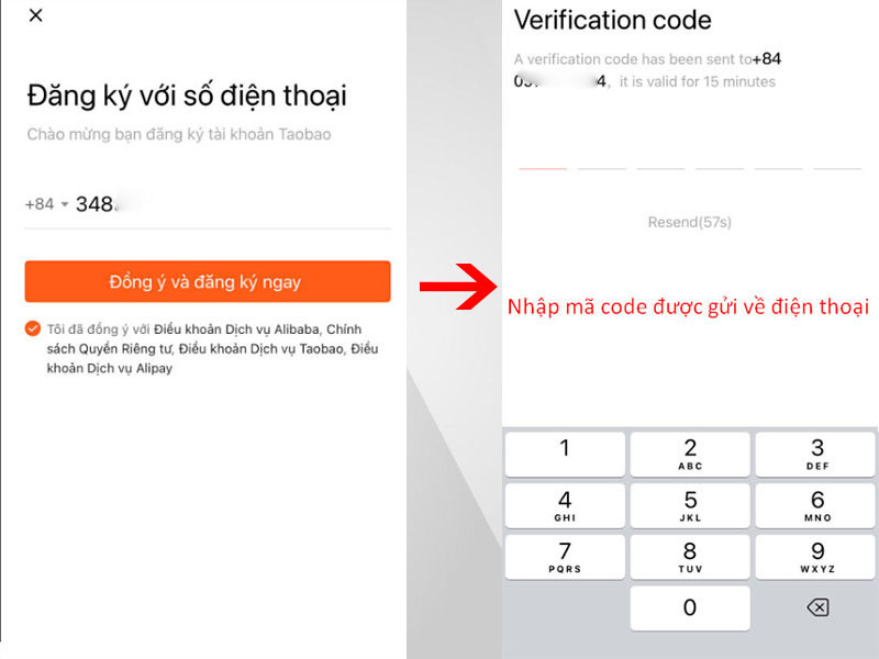 Nhập số điện thoại, sau đó nhập mã code được gửi về số điện thoại