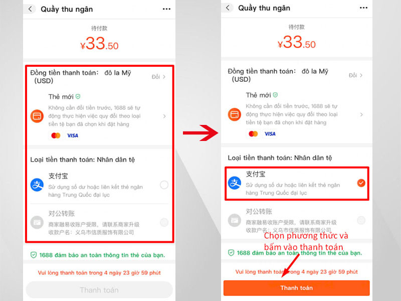 Chọn phương thức thanh toán và thanh toán đơn hàng