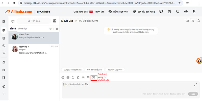 Dùng công cụ dịch thuật để trao đổi với nhà cung cấp