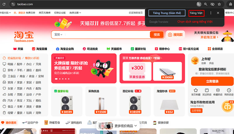 Chuyển website sang giao diện tiếng Việt