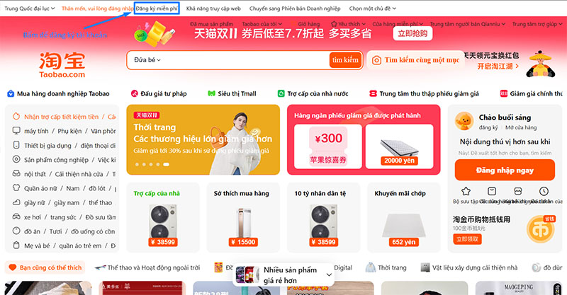 Chọn đăng ký miễn phí để tạo tài khoản