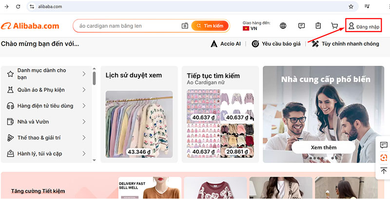 Nhấn Đăng nhập để tạo tài khoản