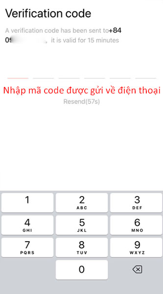 Nhập mã code được gửi về số điện thoại để hoàn tất đăng ký