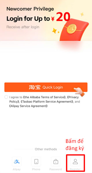 Bấm vào “Register” để đăng ký tài khoản