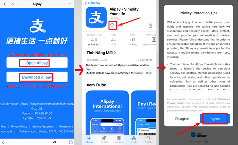 Tải ứng dụng về điện thoại, mở ứng dụng và chấp nhận với điều khoản
