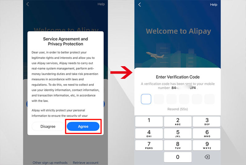 Bấm để chấp nhận với hệ thống, sau đó nhập mã được gửi về SĐT