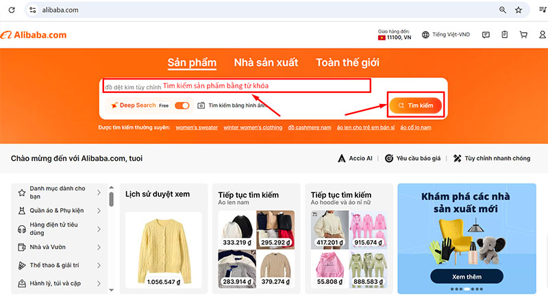 Cách tìm kiếm sản phẩm bằng từ khóa