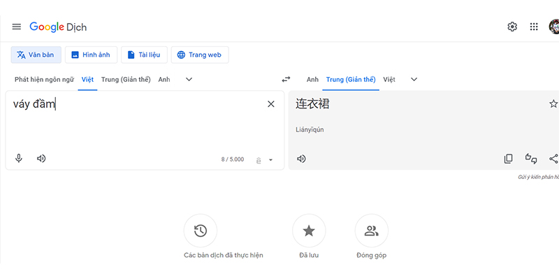 Sử dụng Google Dịch để dịch từ khóa sản phẩm sang tiếng Trung