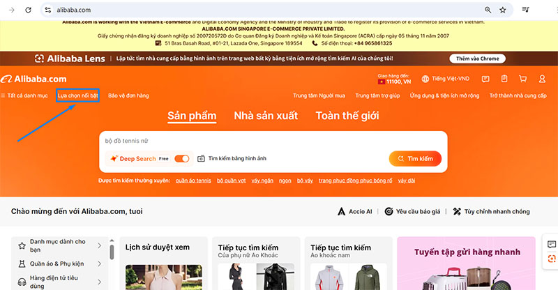 Di chuột đến chữ Lựa chọn nổi bật