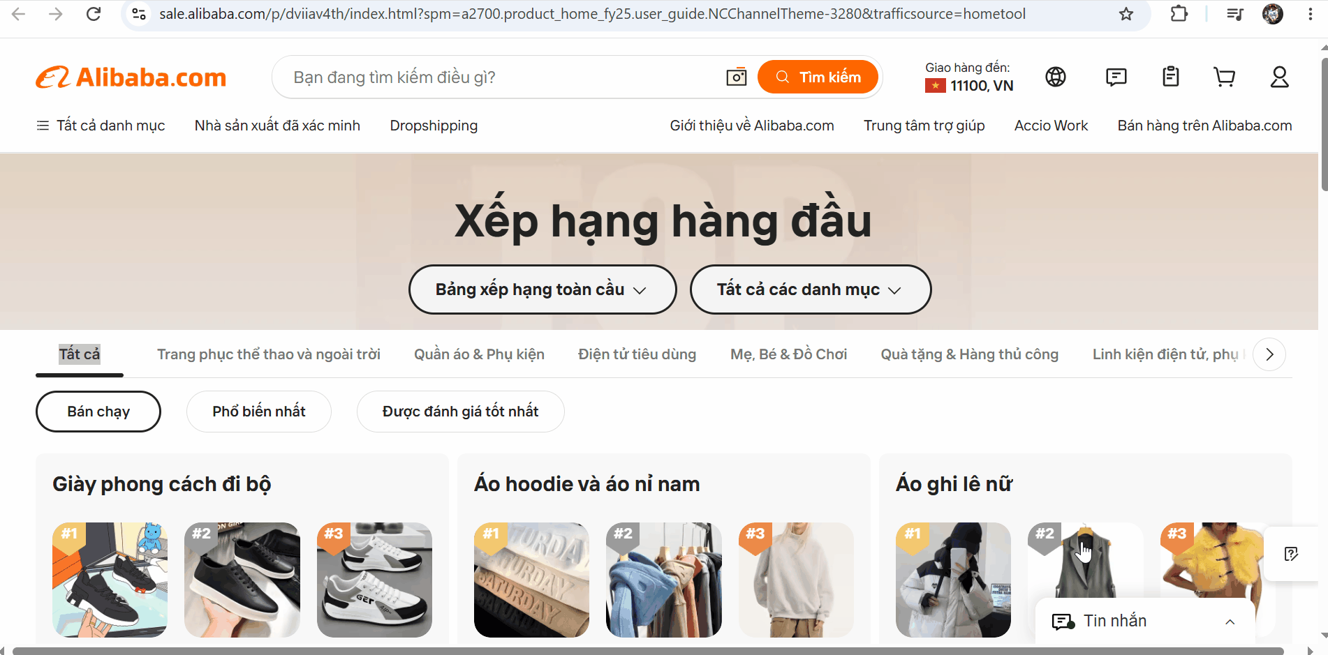 Lựa chọn các tùy chọn phù hợp để tìm sản phẩm hot trend trên Alibaba