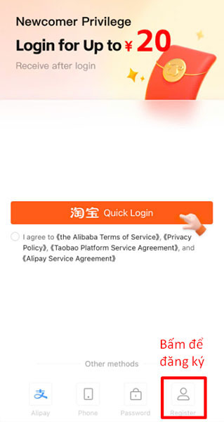 Bấm "Register" để tiến hành đăng ký tài khoản