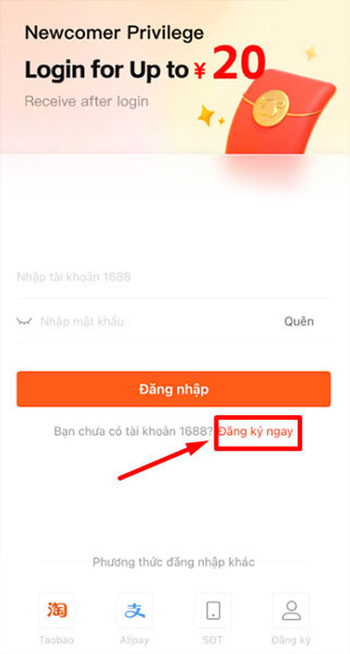 Bấm vào “Đăng ký ngay”