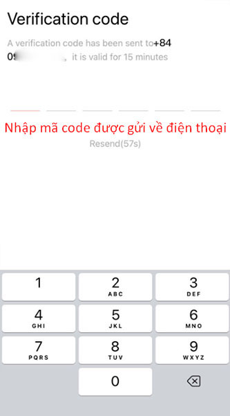 Nhập mã code được gửi về số điện thoại để hoàn tất đăng ký