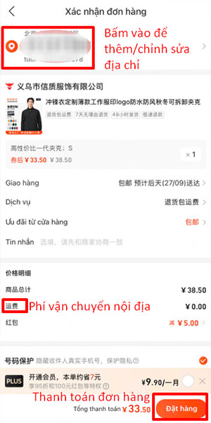 Chỉnh sửa địa chỉ giao hàng và bấm vào thanh toán