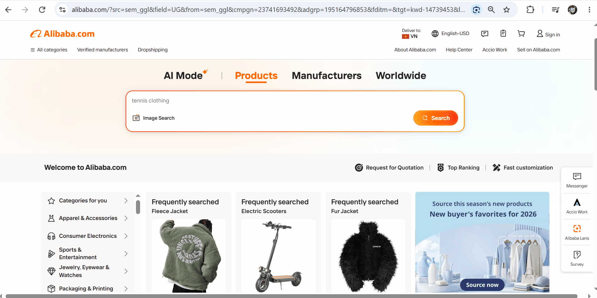 Truy cập vào trang web của Alibaba