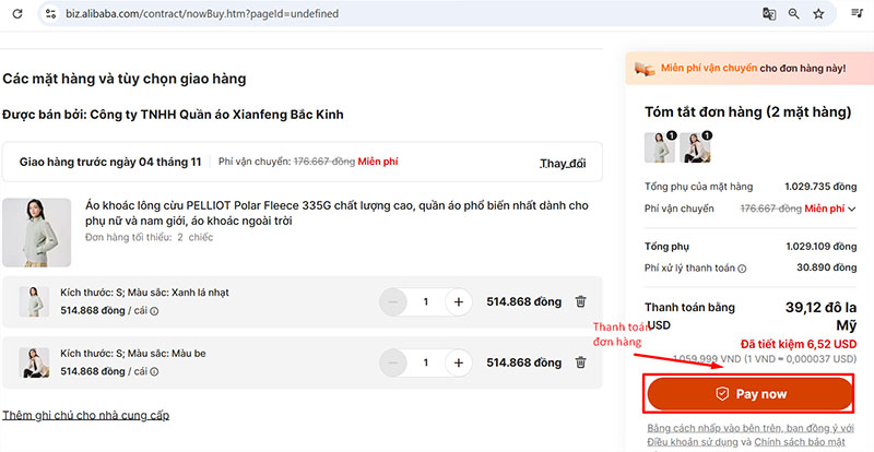 Nhấn “Pay now” để hoàn tất quá trình đặt mua hàng
