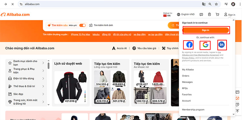 Chọn “Sign in” để đăng nhập và đăng ký hoặc đăng nhập bằng nhiều cách khác