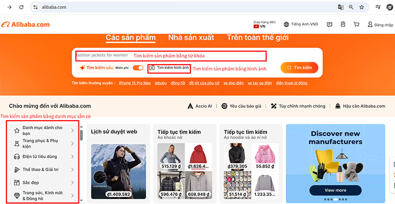 Tìm kiếm sản phẩm bằng 3 cách khác nhau.