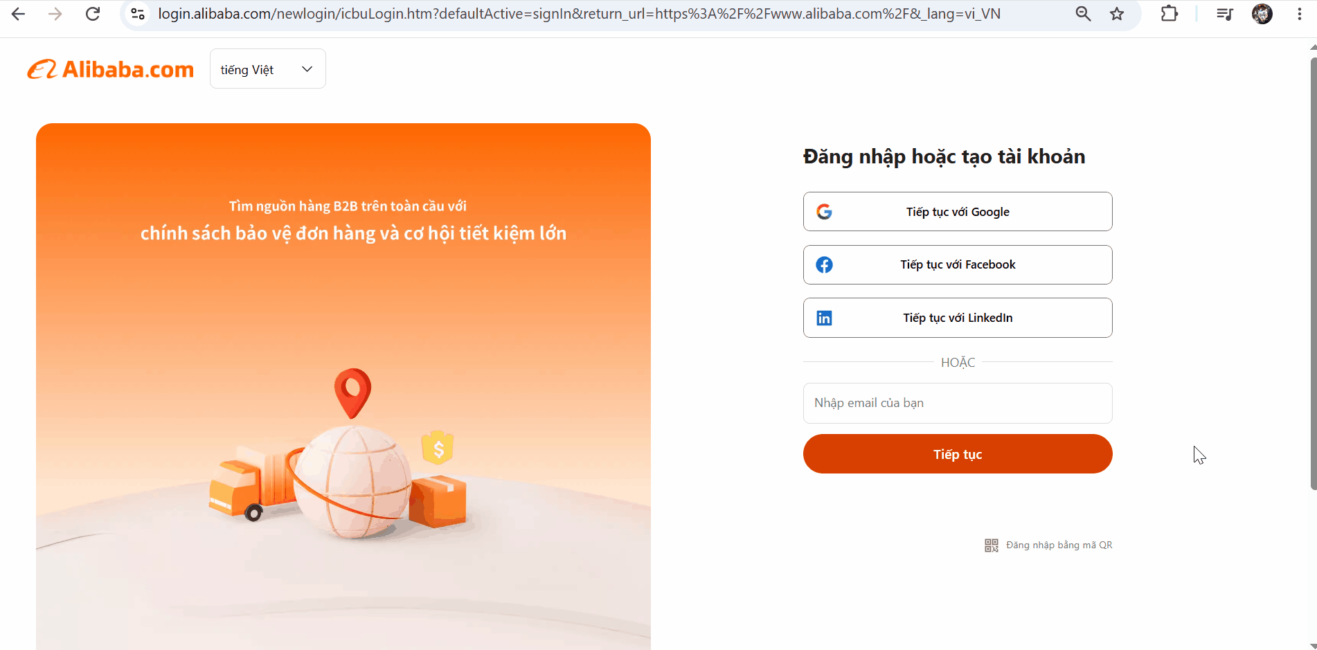 Nhập email của mình, sau đó bấm “Tiếp tục” rồi nhập mật khẩu