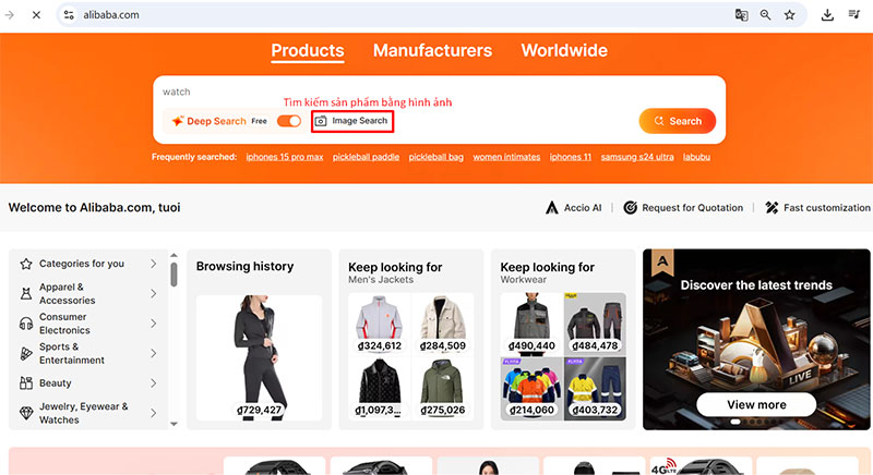Tìm kiếm sản phẩm trên Alibaba bằng hình ảnh