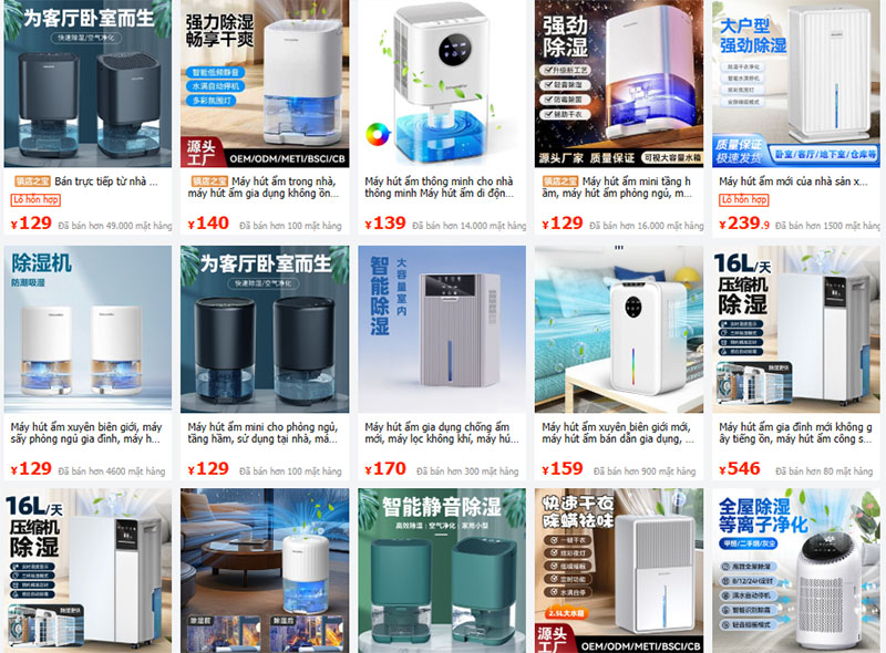 Link shop order máy hút ẩm Trung Quốc uy tín giá tốt trên 1688