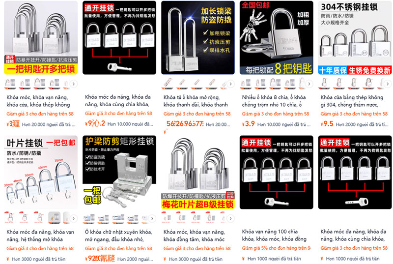 Shop order ổ khóa Trung Quốc uy tín trên Taobao, Tmall