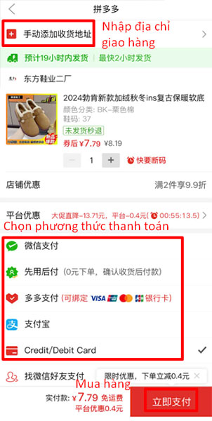 Điền địa chỉ nhận, chọn phương thức thanh toán và thanh toán đơn hàng