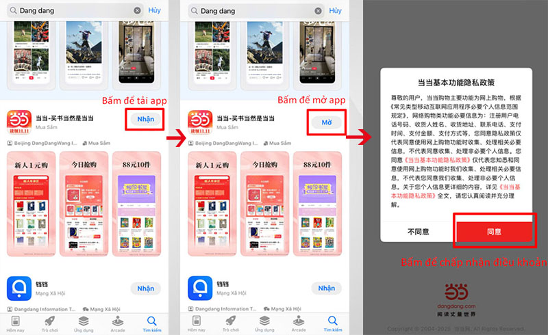Tải app về điện thoại và đồng ý với điều khoản