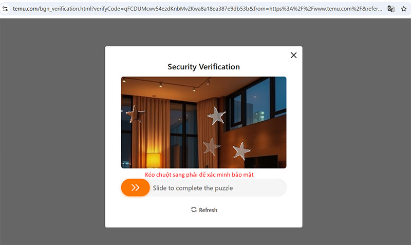 Kéo chuột sang bên phải để xác minh bảo mật