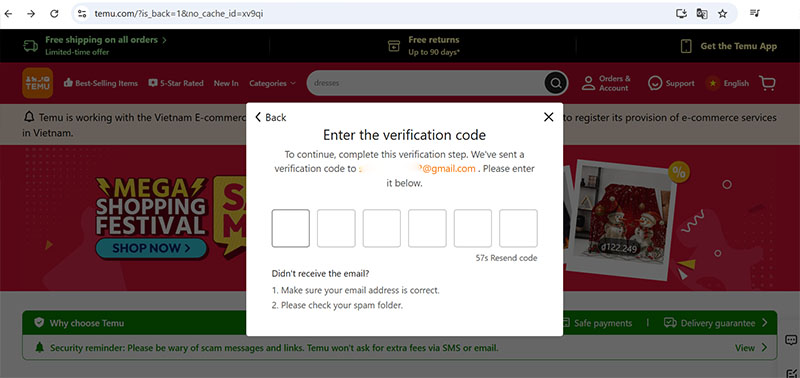 Nhập mã code được gửi về email để hoàn tất quá trình đăng ký