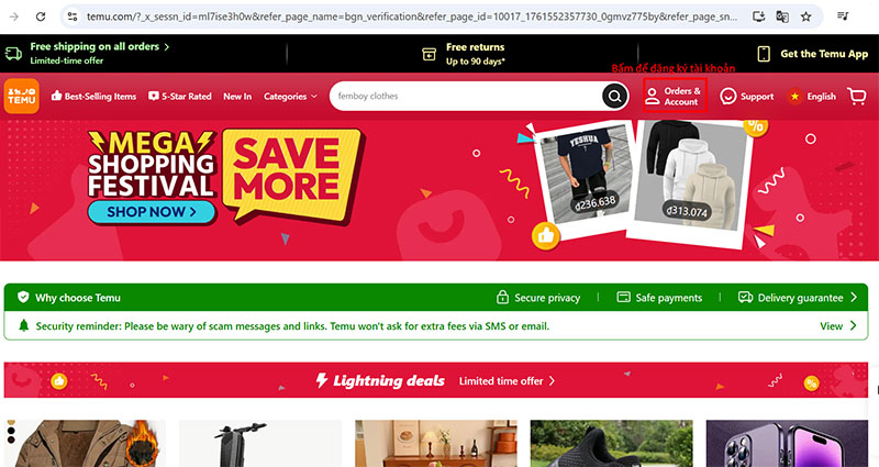 Bấm chọn “Orders & Account”