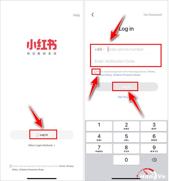 Tiến hành đăng ký tài khoản trên app Xiaohongshu