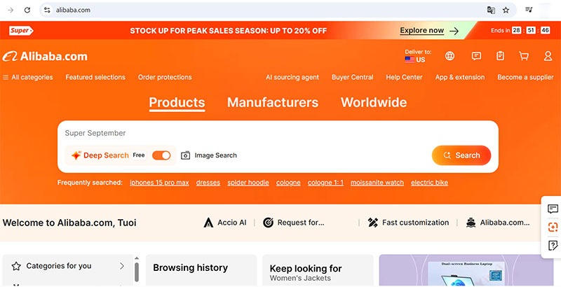 Alibaba - Trang TMĐT nội địa Trung cung cấp hàng hóa cho khách hàng quốc tế