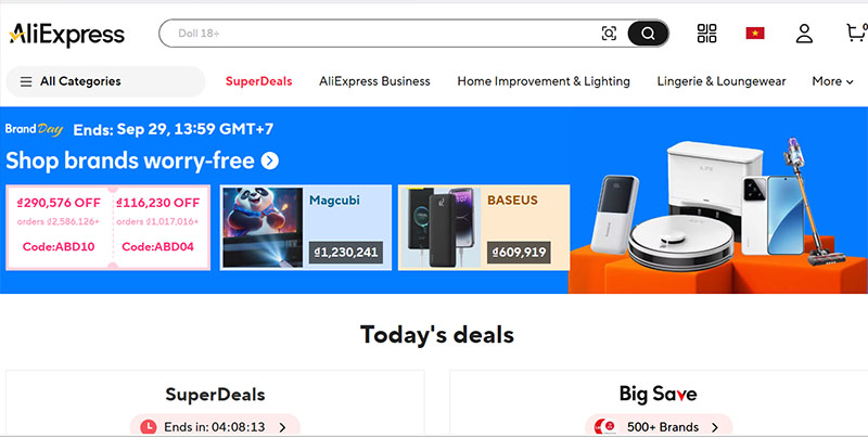 Giao diện web Aliexpress