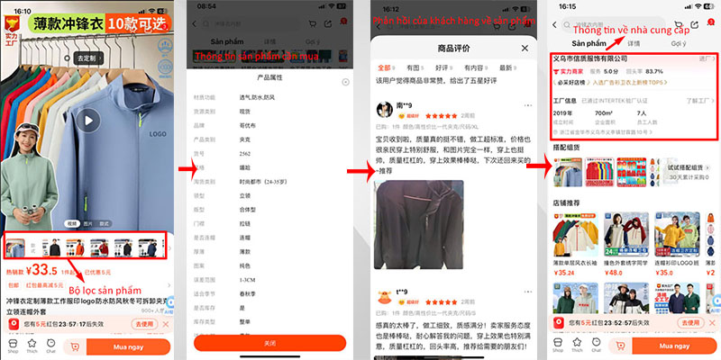 Lọc, đánh giá sản phẩm và đánh giá độ uy tín của nhà cung cấp