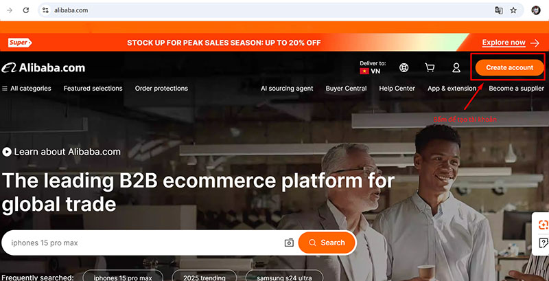 Click chọn đăng ký để đăng ký tài khoản