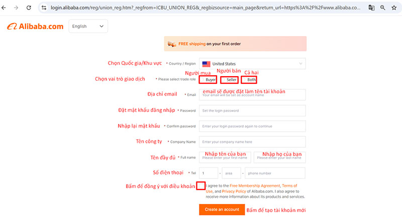Hoàn tất các thông tin đăng ký tài khoản