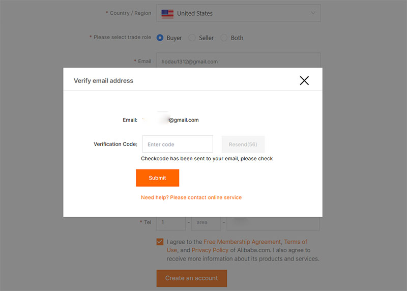Nhập mã xác thực được gửi về email
