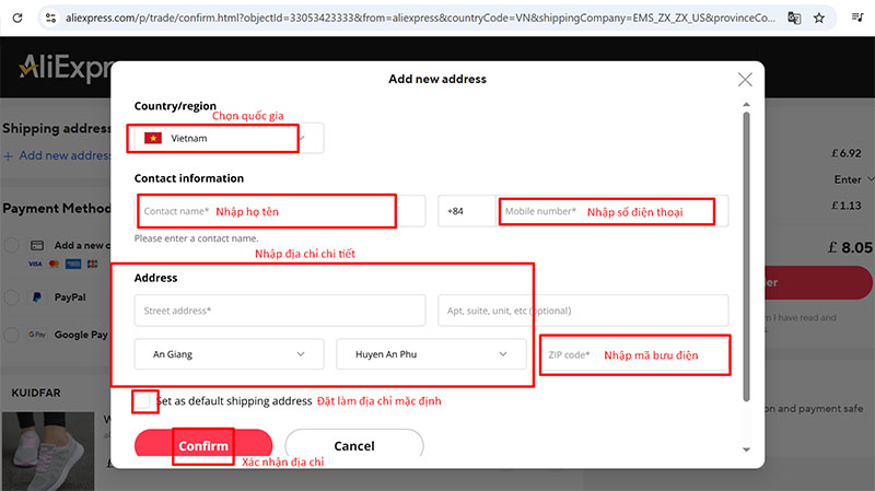 Hoàn tất thông tin nhận hàng