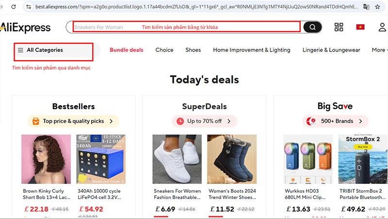 Thực hiện tìm kiếm sản phẩm