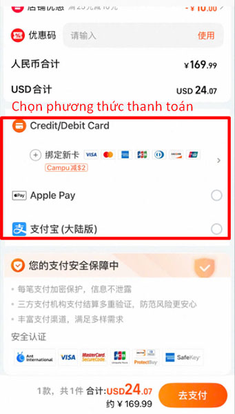 Chọn cách thức thanh toán