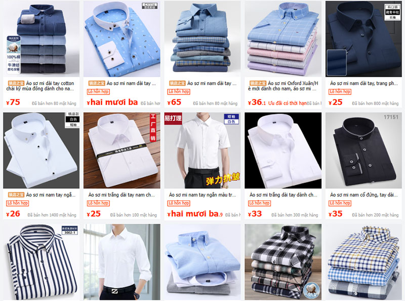 Link nhập áo sơ mi giá rẻ Trung Quốc trên 1688